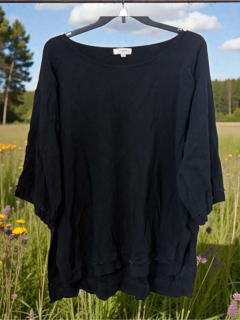 Umgee Black Relaxed Linen Cotton Boatneck Tunic